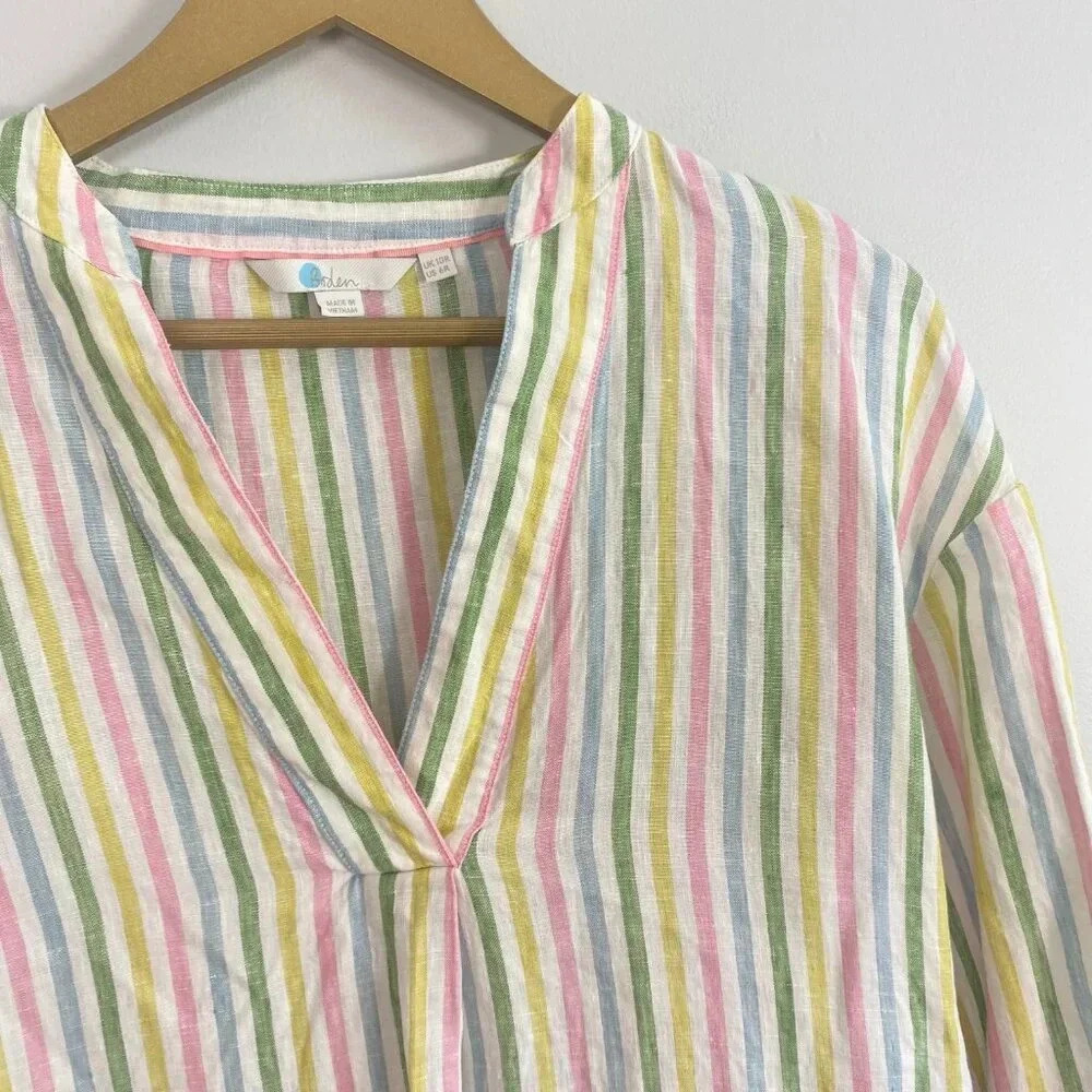 Boden Linen Pastel Rainbow Striped Tunic Top - Picture 6 of 13